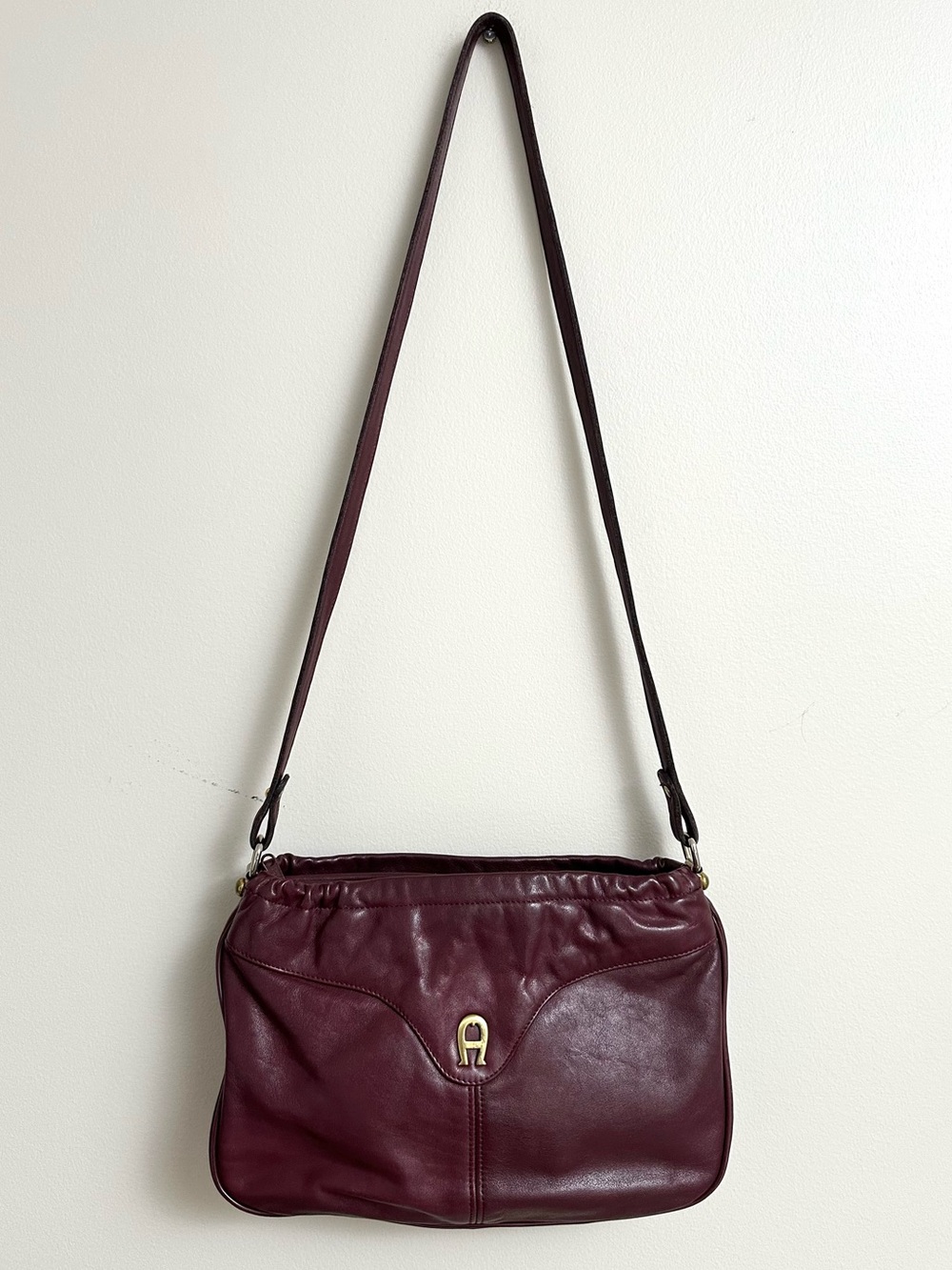 Vintage Etienne Aigner Oxblood Burgundy Leather Shoulder Bag Ruched 80s